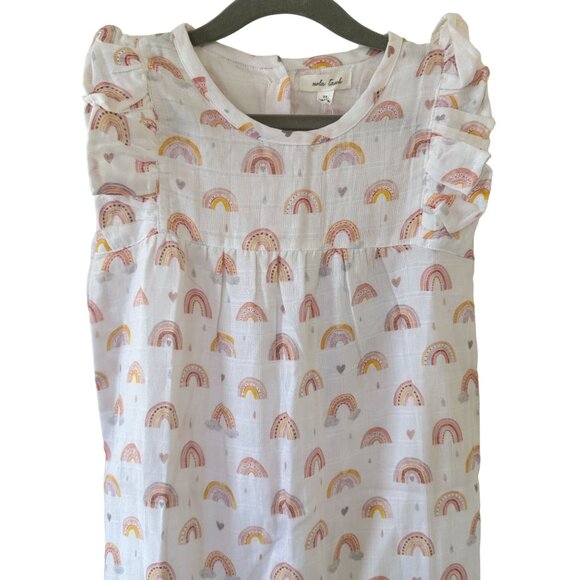Nola Tawk Muslin Romper Chase Rainbows 2T Organic Cotton White Multicolor NWT - Picture 6 of 16